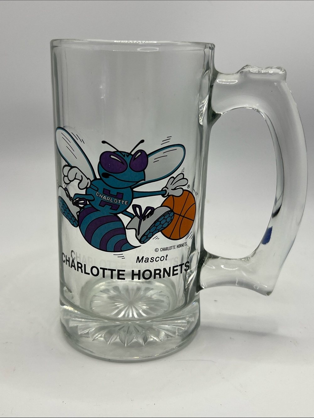 Charlotte Hornets Mascot Glass Beer Mug - Teal & Purple